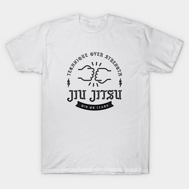 Jiu Jitsu: Blackletter Fist Bump Black T-Shirt by SurfYogaBJJ